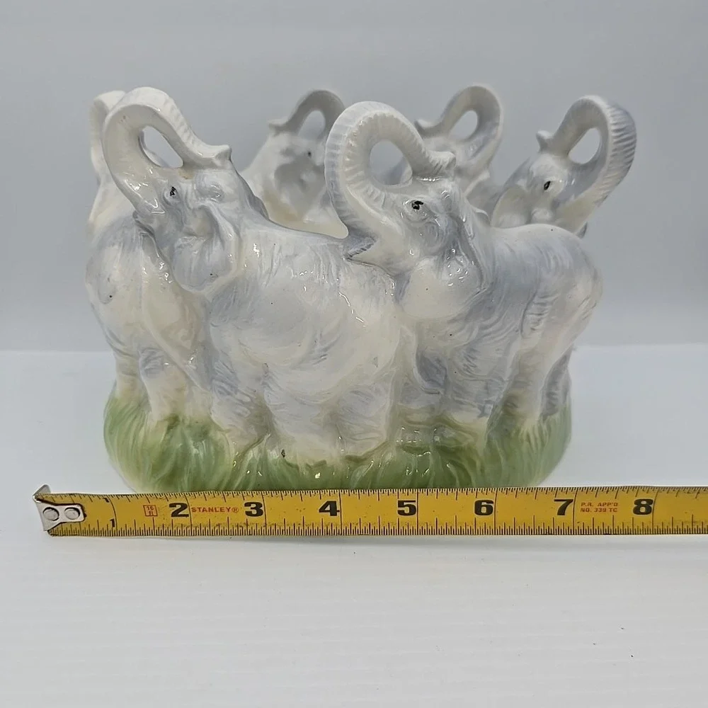 Vintage Ceramic Elephants Marching Bowl‎ Trunks Up Decorative Tabletop Animal